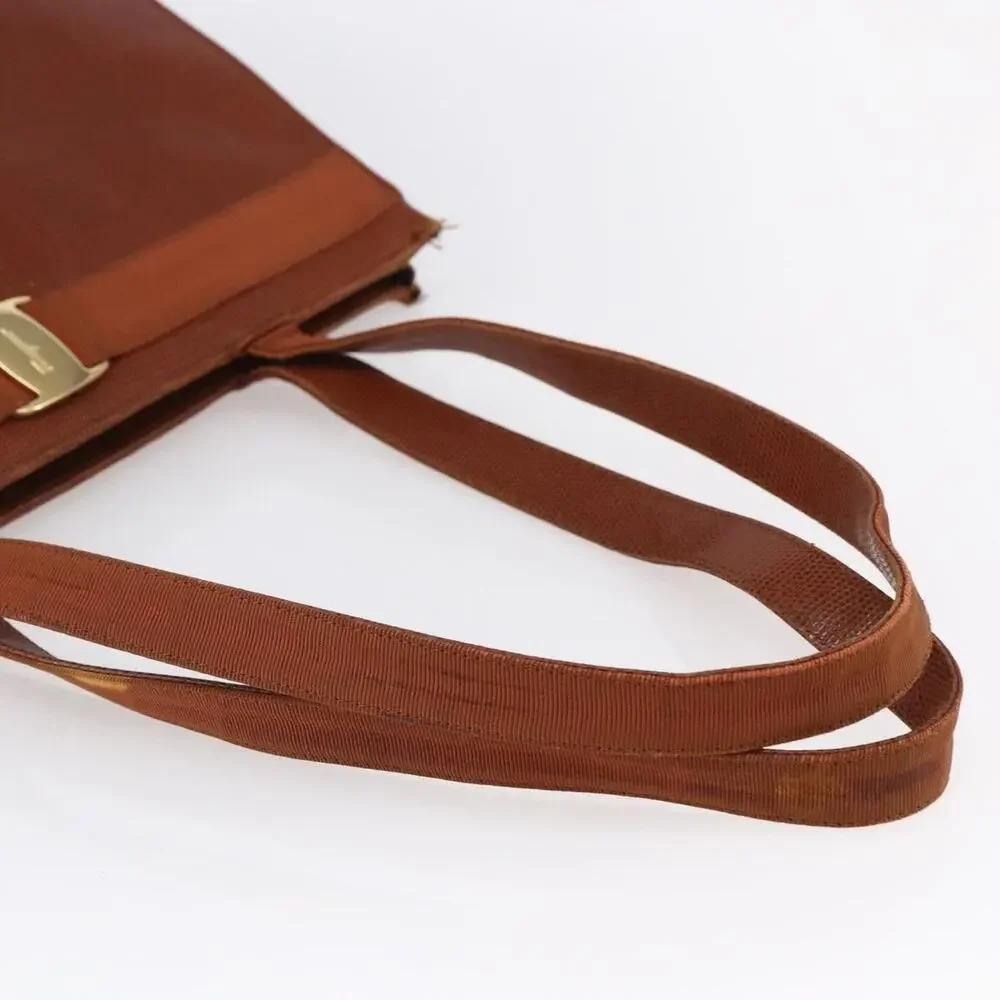Salvatore Ferragamo Leather Embossing Vara Tote Bag Brown